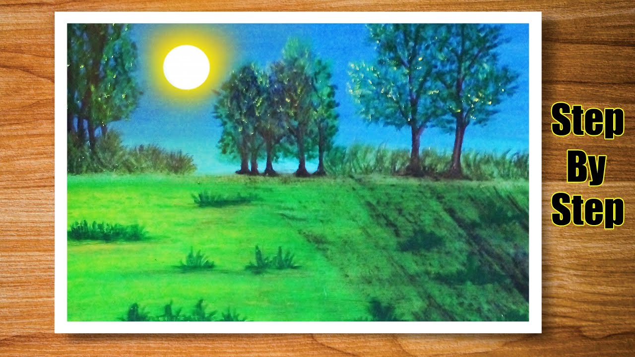 how to draw easy scenery drawing |Simple scenery drawing | pastel drawing for beginners