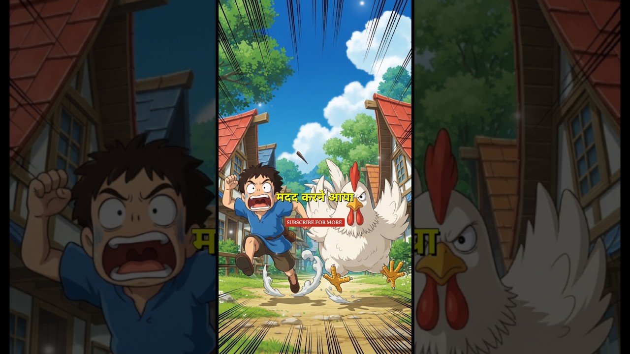 Chicken Chased the Hero! 😂 #ghibliinspired #animeshorts #funnyshorts #villagelife #chickenchase