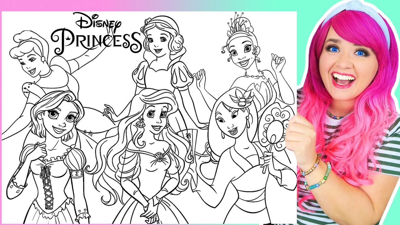 Coloring Disney Princess Coloring Pages | Cinderella, Tiana, Snow White, Ariel, Mulan & Rapunzel