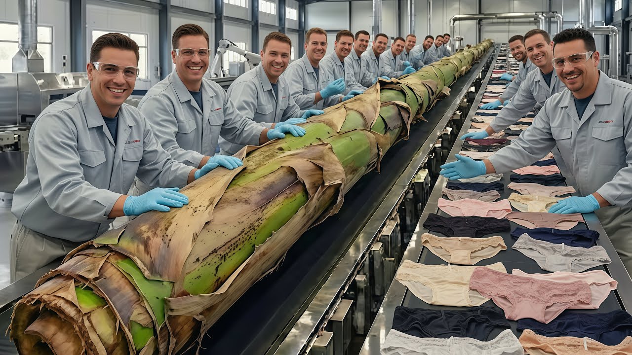 Inside a Banana Tree Processing Plant – The Process of Turning Banana Fibers into Women’s Underwear