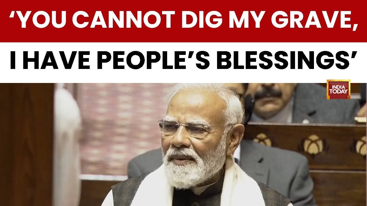 PM Modi Hits Out At Congress In Rajya Sabha Over 'Modi Teri Kabr Khudegi' Slogans | Parliament