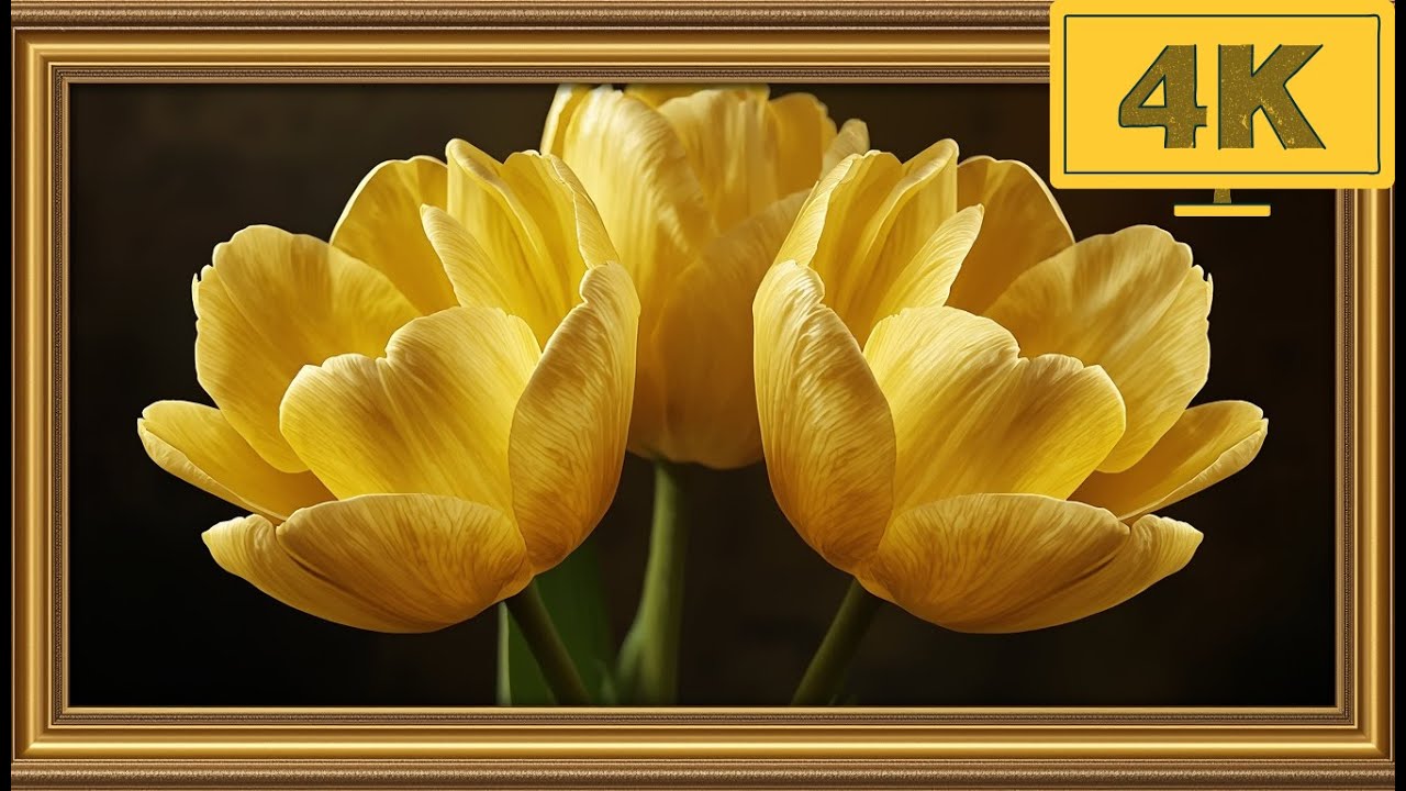 Elegant Yellow Tulip Painting | Classic Floral Fine Art • 4K TV Wallpaper