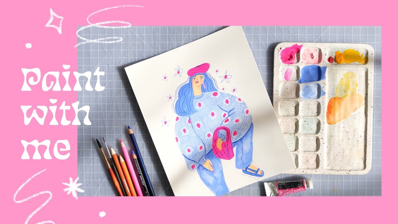 ♥︎ Paint with me ♥︎ chill and calm gouache portrait