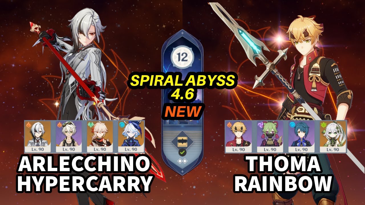 C0 Arlecchino Hypercarry and C6 Thoma Burgeon Rainbow - Spiral Abyss 4.6 Floor 12 9 Stars
