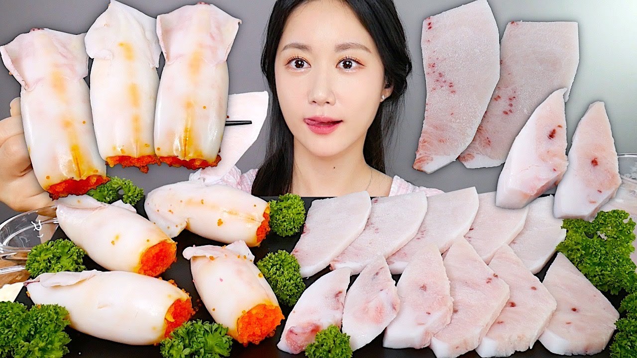 ASMR MUKBANG | Сашими Из Тунца + Икра В Кальмарах🦑 Комочи-Ярика  | eating | Real Sound Mukbang