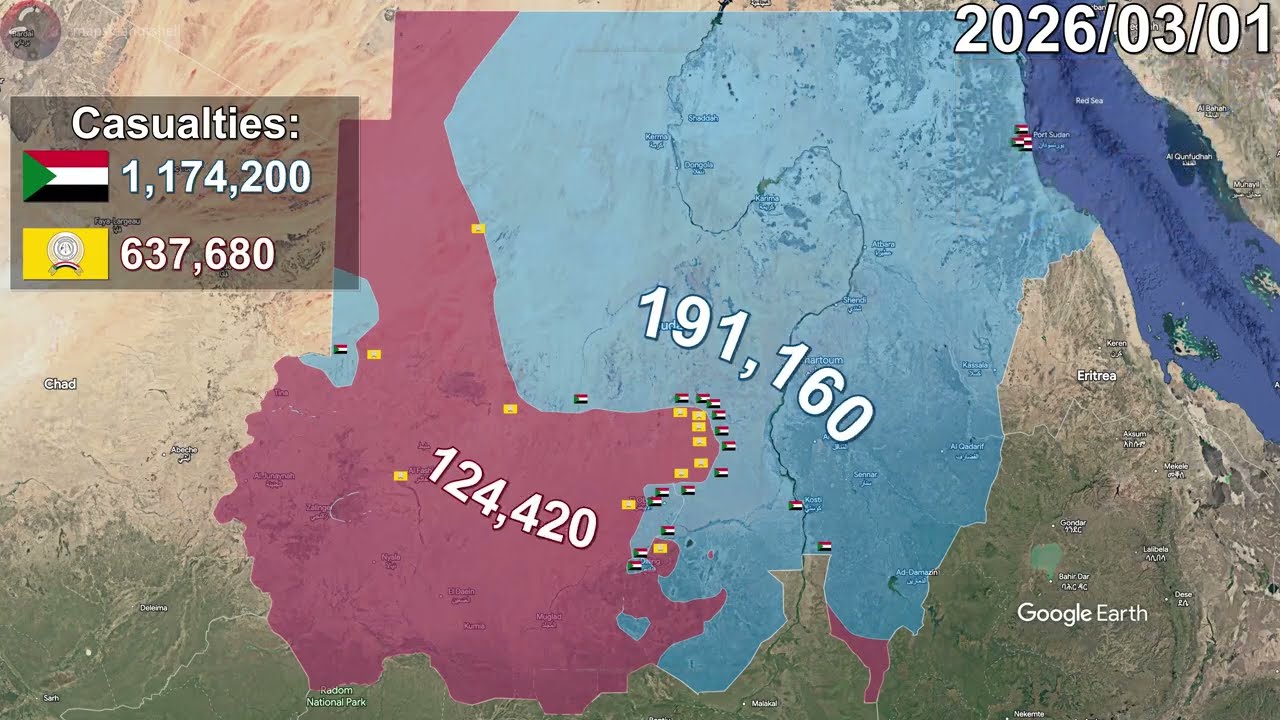 Sudanese Civil War: Every day to March 1st, 2026 using Google Earth