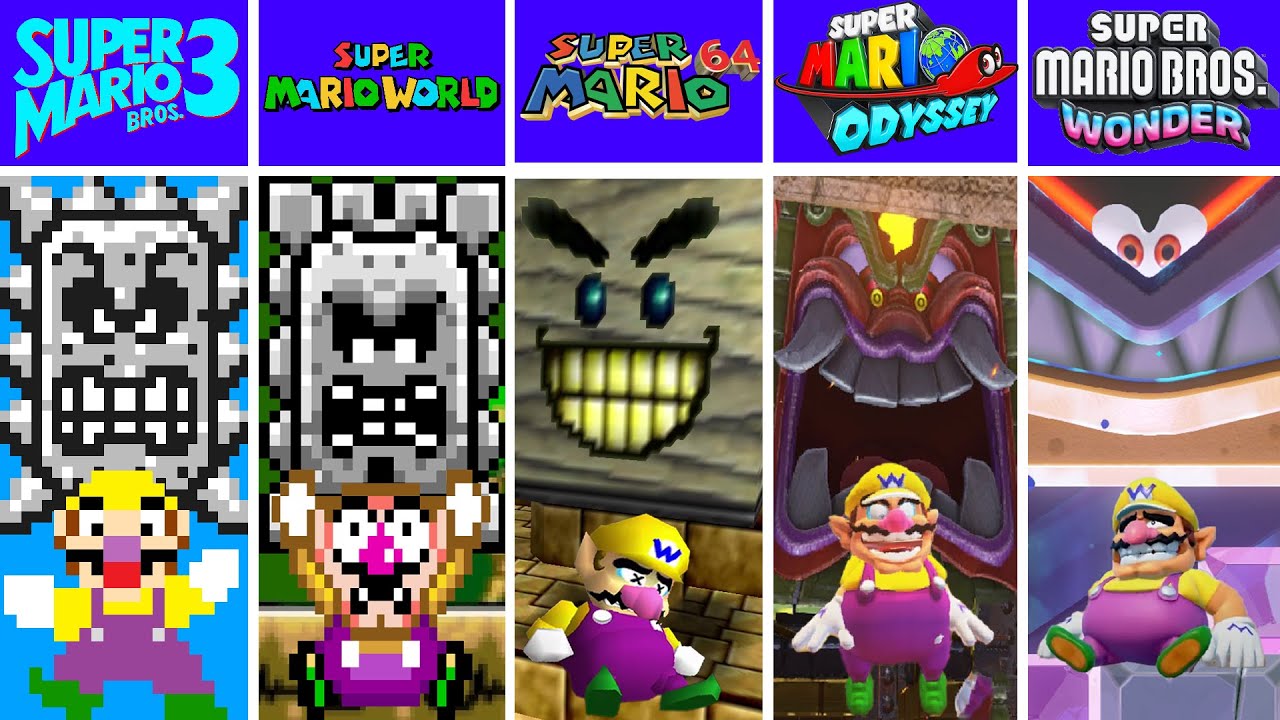 Evolution of Wario Dying Crushed by Thwomps Game Over in Super Mario Games and fan mod  (1988-2025)