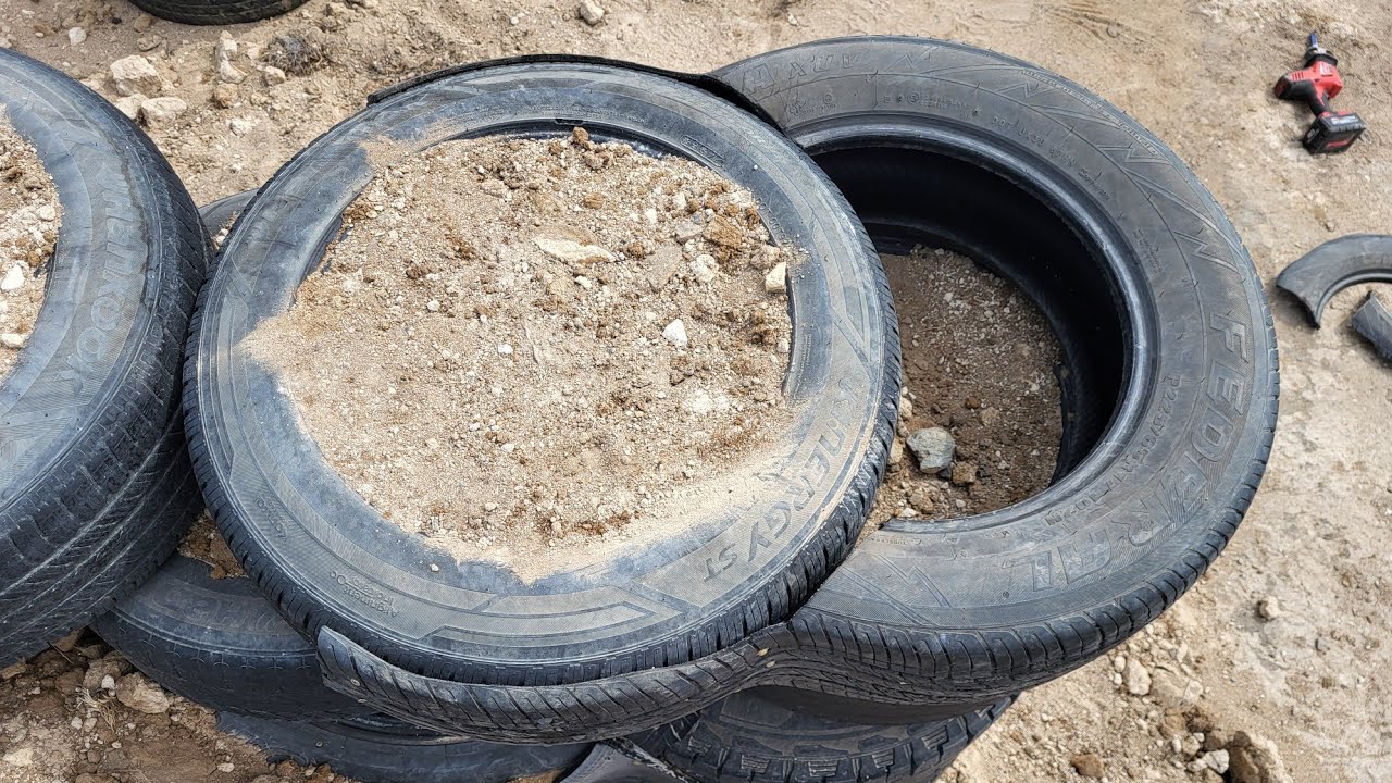 Earthship build: How to cut tires for half blocks.