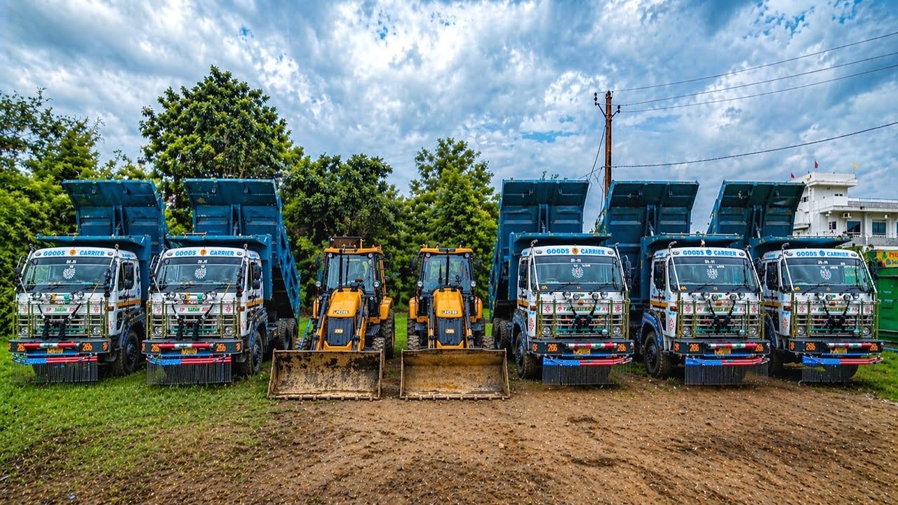 JCB 3Dx 🟡Backhoe Machine Loading Mud in 2 TATA Signa Truck 🚚 | Swaraj 855 Tractor | Bharatbenz Truck