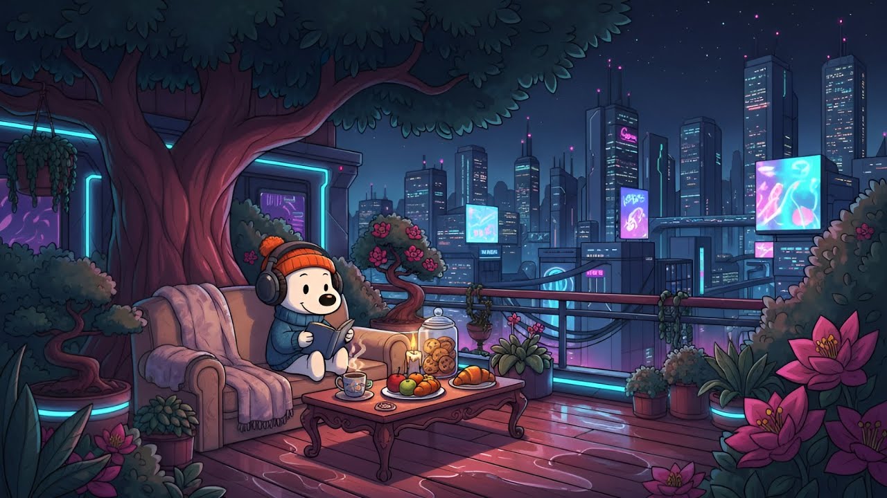 Cozy Treehouse Balcony 🌌 Midnight Lofi Beats for Focus, Study & Work