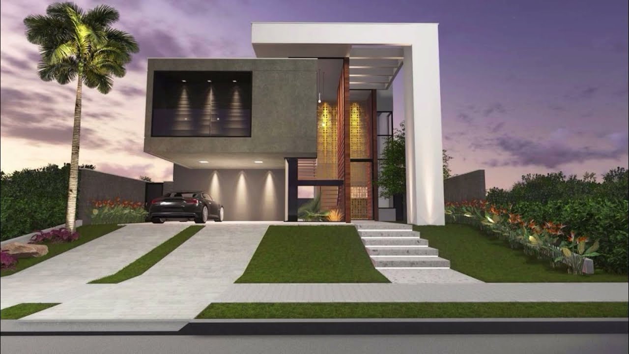 Fachadas Inspiradoras de Sobrados Modernos - Garagem Frontal Aberta - Inspiring 2 Story House Facade