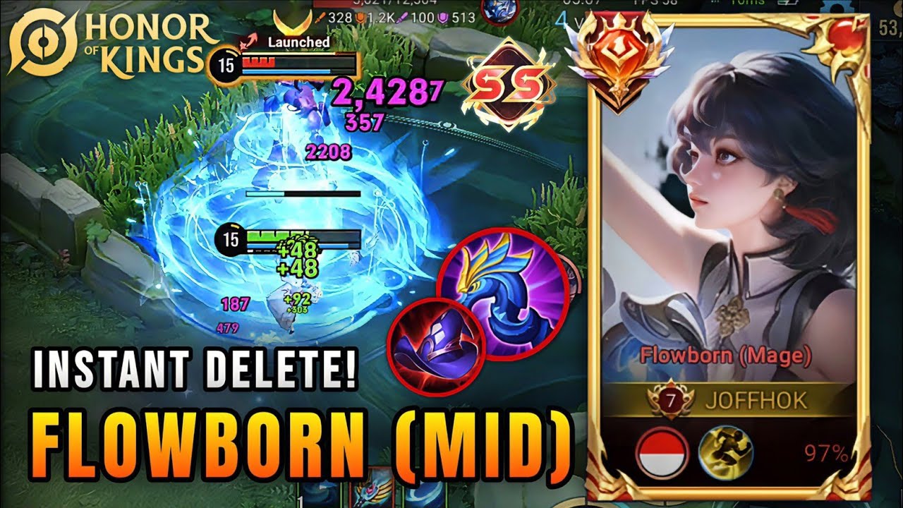 Flowborn Combo = Instant Delete! | Mid Lane Burst Mage Gameplay in Honor of Kings