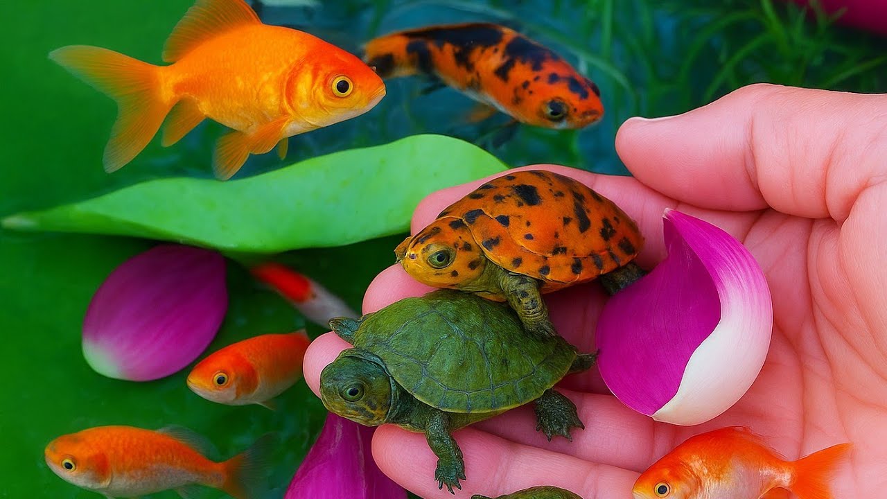 🐢 🐢 Lovely Catch Baby Aquarium Turtles in Small Pond – Koi, Goldfish, Puffer Fish Relaxing
