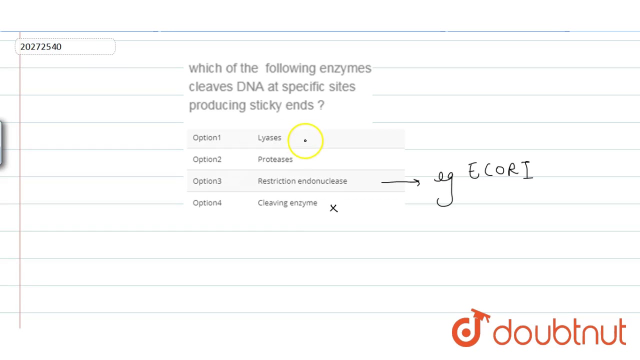 which of the  following enzymes cleaves DNA at specific sites producing sticky ends ?