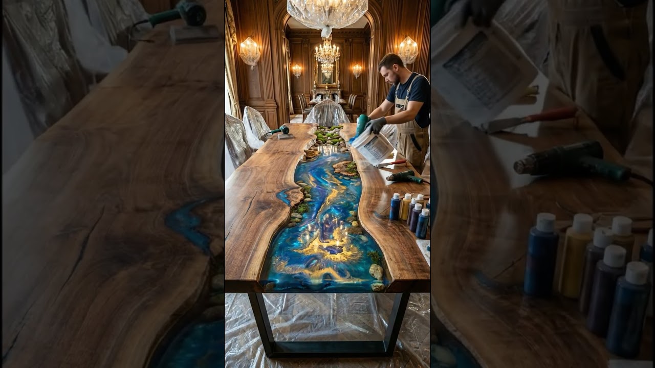 Epoxy River Table Transformation: Woodworking & Luxury Interior Design Timelapse 
