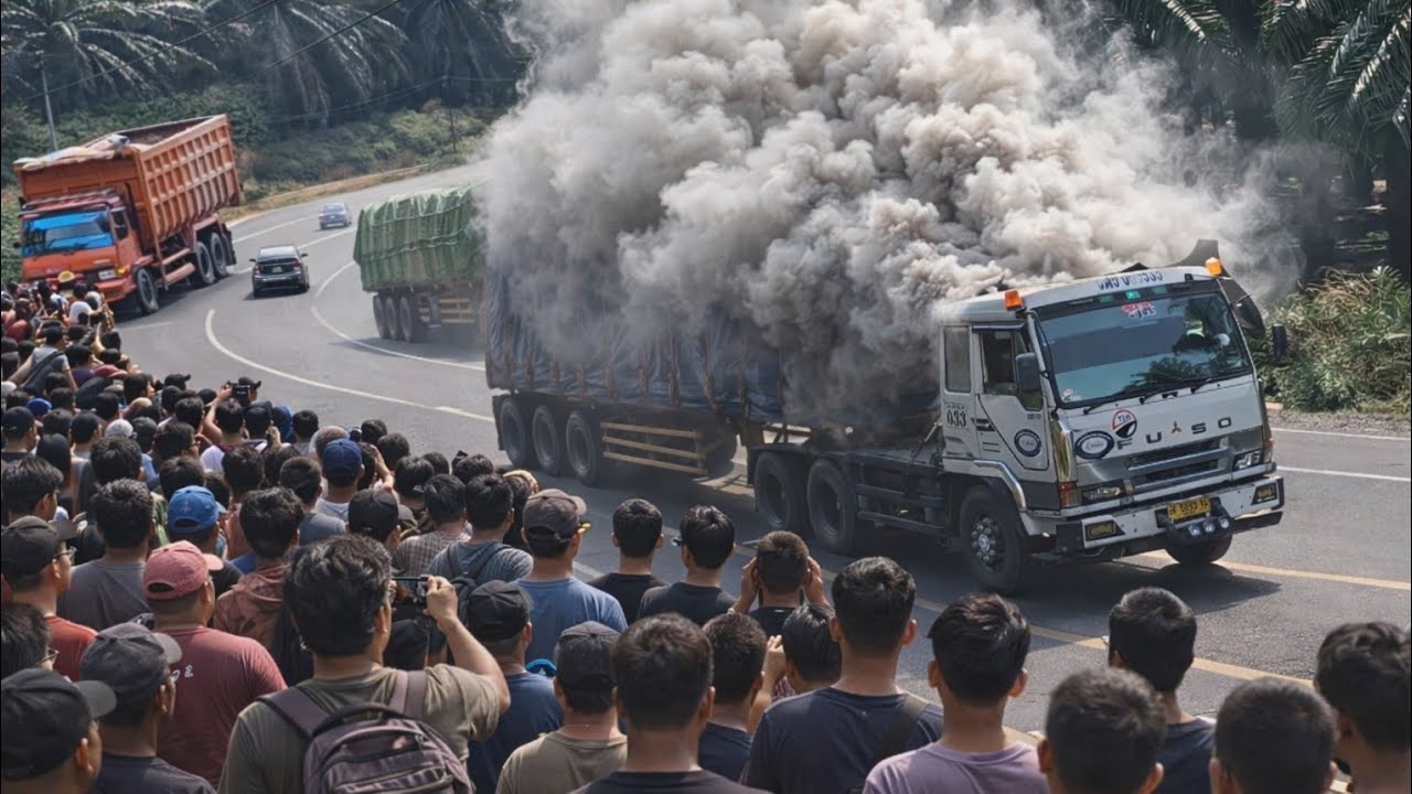 Dahsyat‼️Ganjal Lepas Truck Mundur Kencang || Truck di Tarik Truck di Bukit Kodok