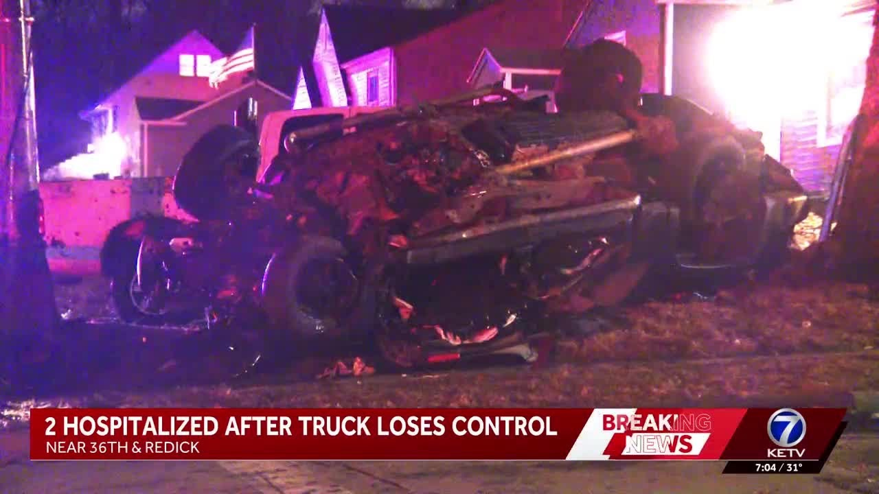 Two hospitalized after truck loses control