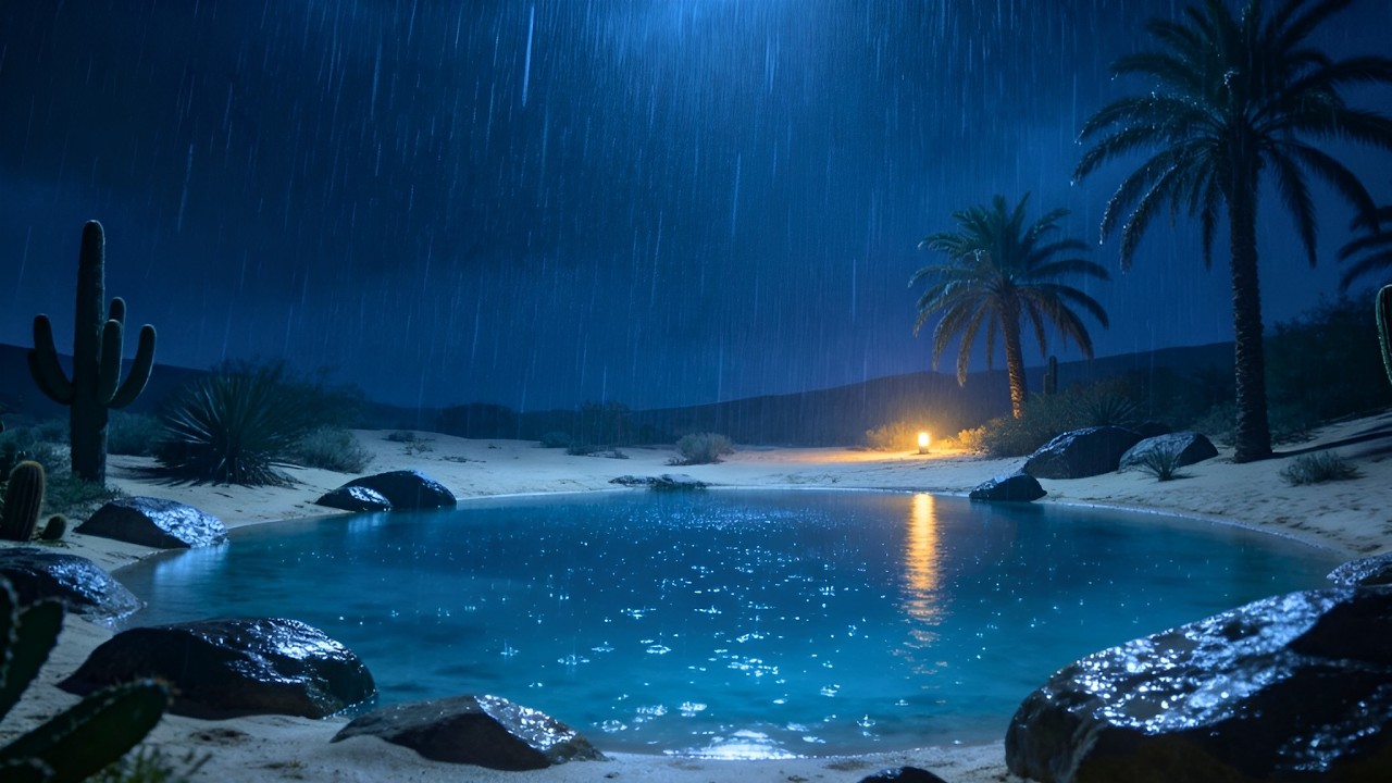Peaceful Oasis Rain at Night | LIVE Deep Sleep Sounds
