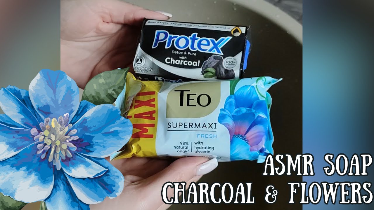 🩵🫧ASMR LATHERING 🧽BLUE FLOWERS & CHARCOAL SOAP🖤🧼