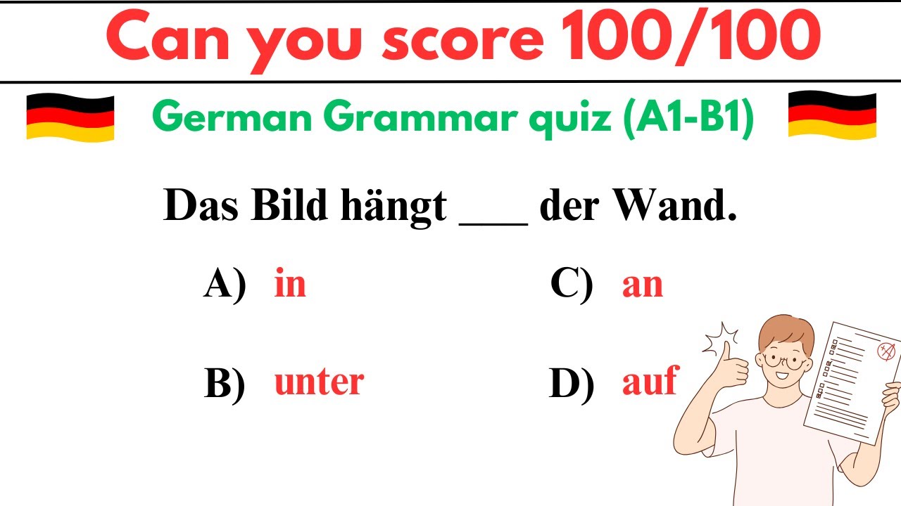 German Grammar Quiz A1 A2 B1 | Präpositionen, Verben, Satzbau, Fragen | Deutsch Übung für Prüfung
