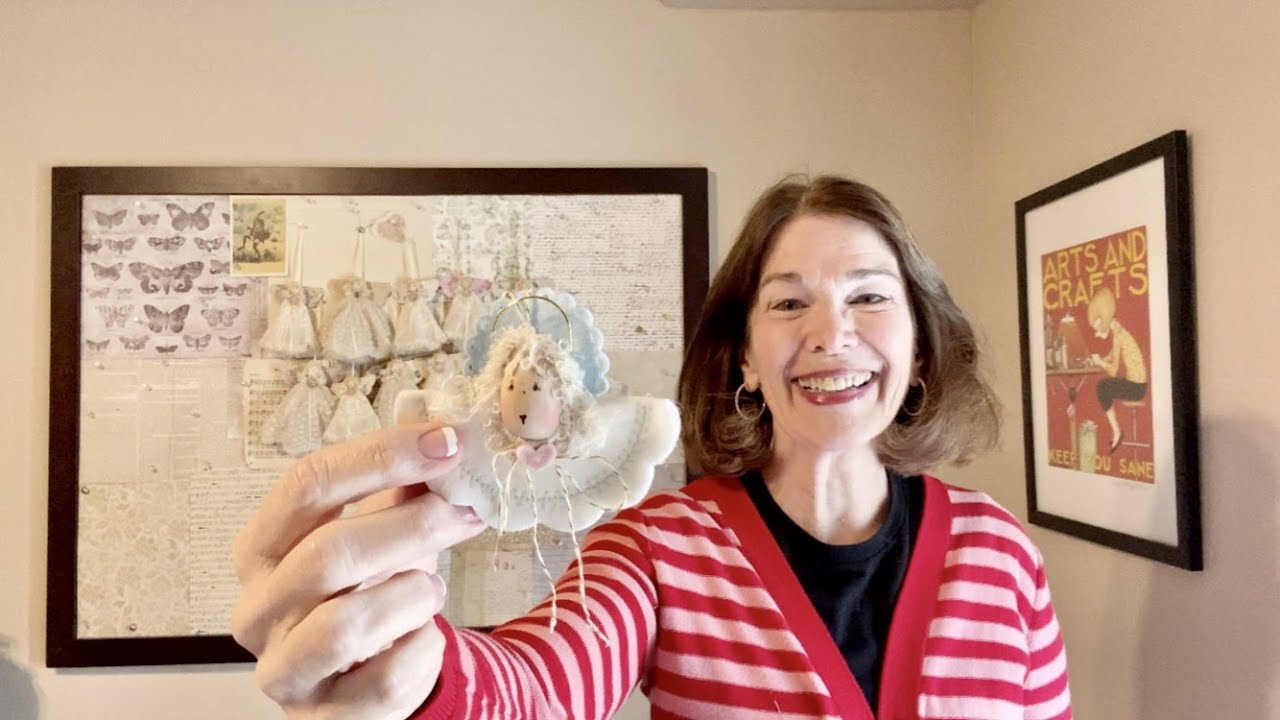 Felt Cloud Angel Ornament with Vintage Lace