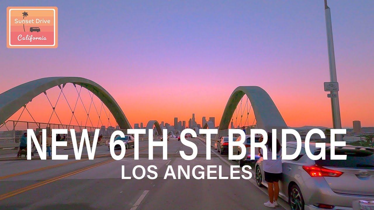 Driving Newly Opened 6th Street Bridge in Los Angeles, California at Sunset Time | July 2022🌴🌆🚙