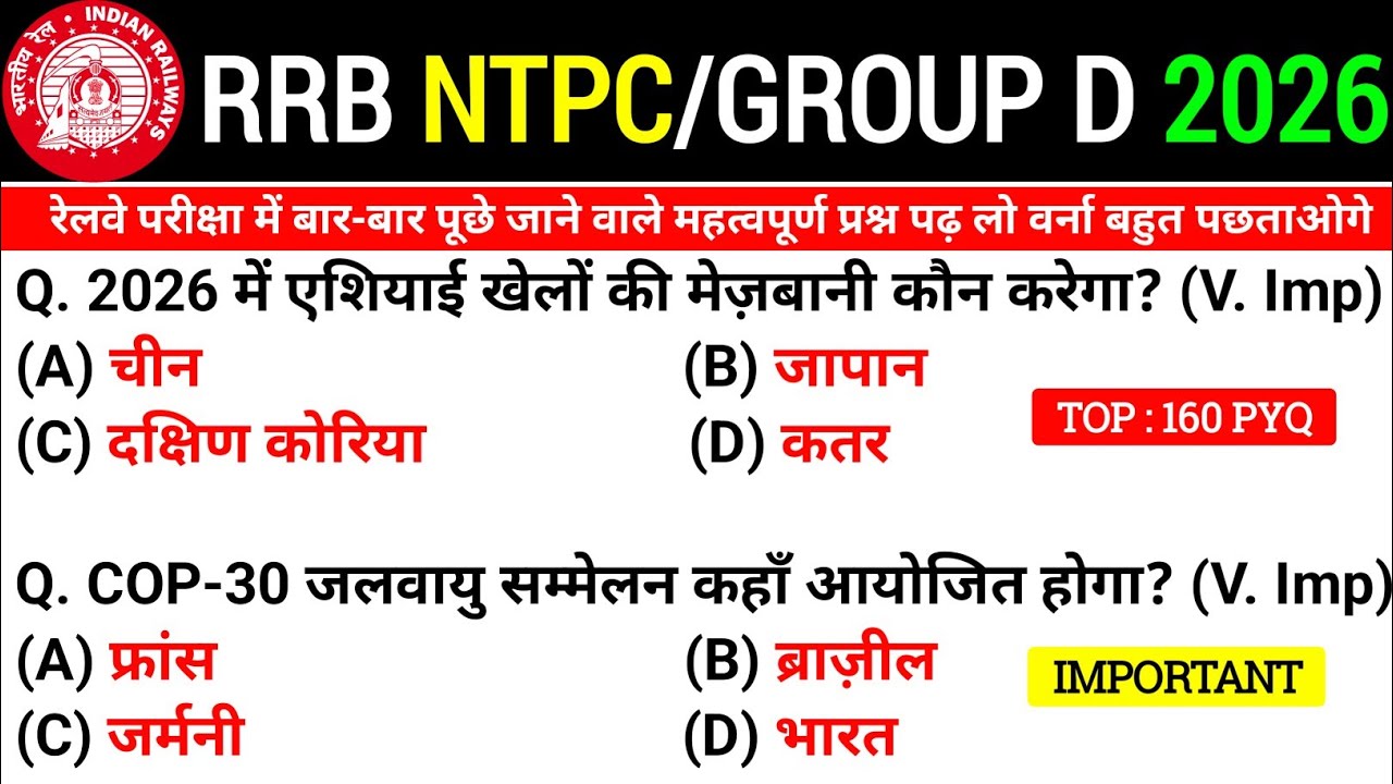 RRB NTPC Previous Year Question Paper 2021 | NTPC CBT-1 PYQ GK GS + Current Affairs Class | Railway