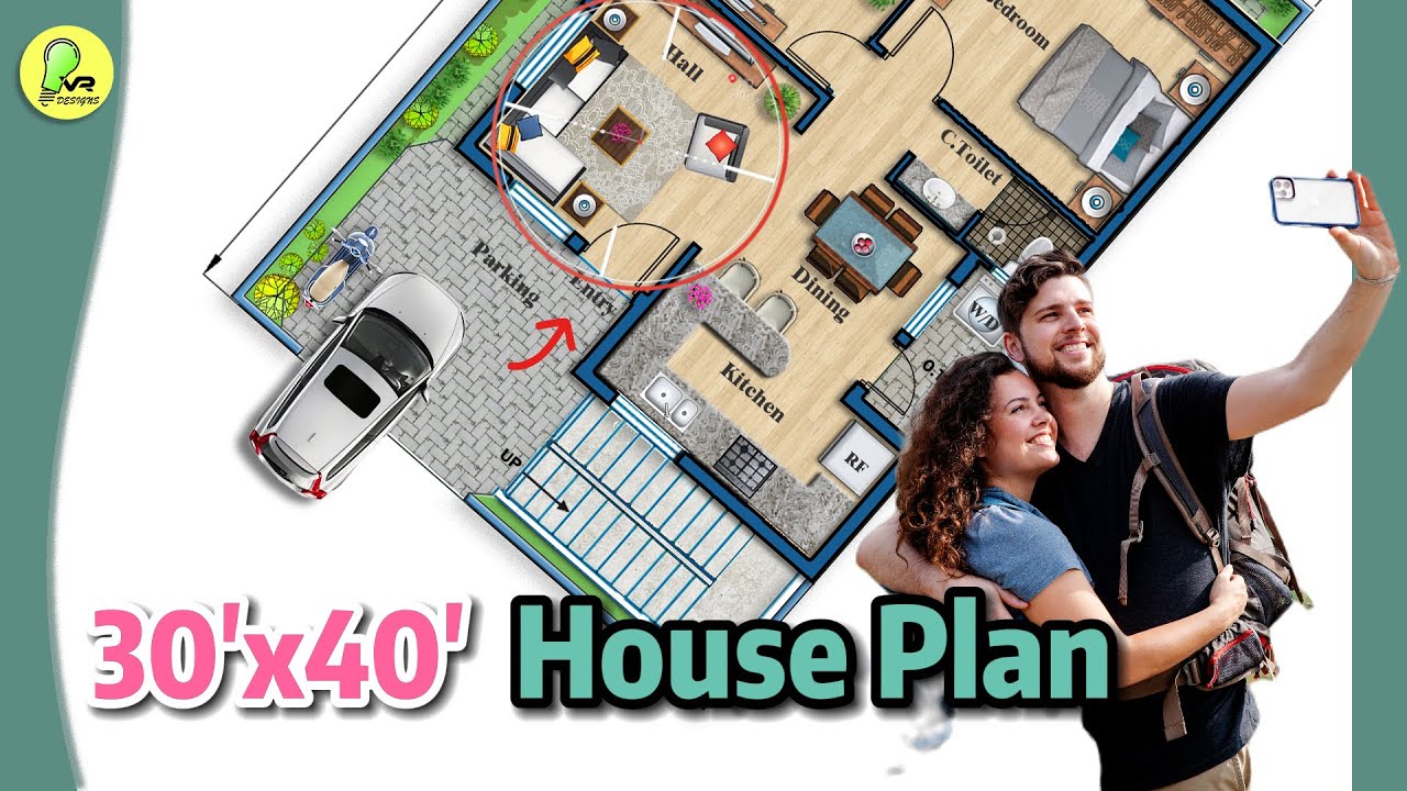 30&times;40 House Plan, 2BHK with Car Parking and Wash, #indianstyle #housedesign #floorplan