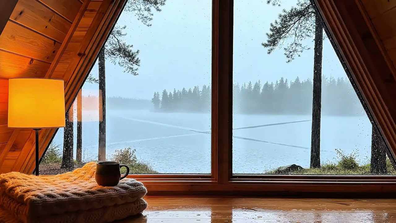 Fall Asleep in 5 Minutes 🌲 Cozy A-Frame Cabin Rain by the Lake