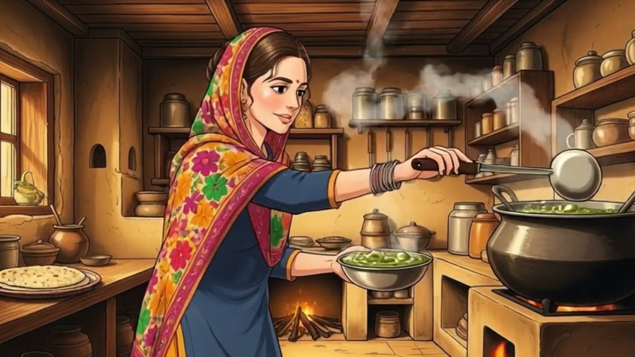 “The Day the Saag Took Its Time” 1990s Punjabi Village | Ghibli-Inspired