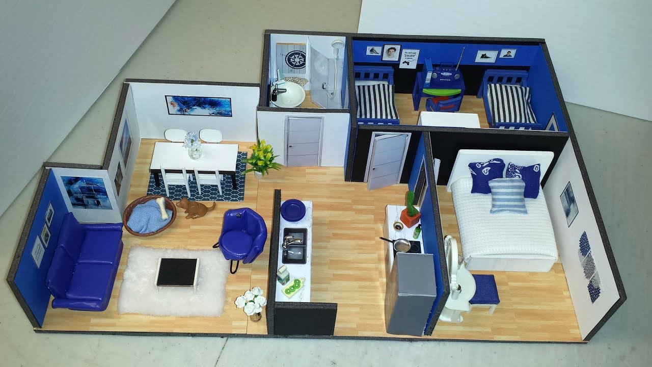 DIY Miniature Blue Dollhouse