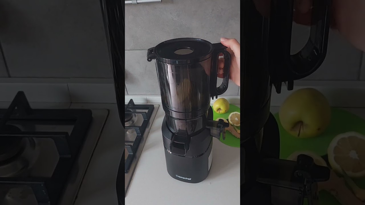 The AMZCHEF 5.3-inch auto-feed masticating juicer is suitable for whole fruits and vegetables.