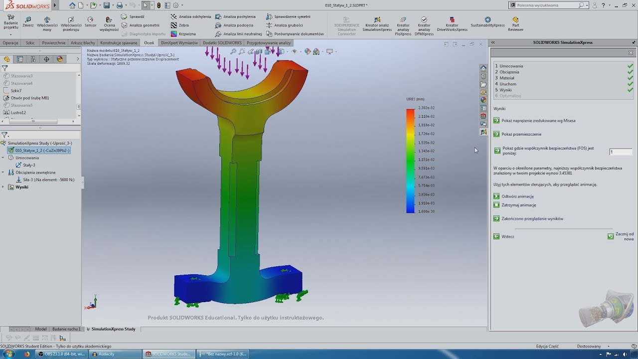 [#48] Analiza MES statywu 3D w SolidWorks - SimulationXpress. Weryfikacja obliczeń. Część 3.