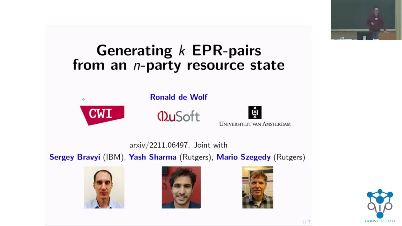 QIP2023 | Generating k EPR-pairs from an n-party resource state (Ronald de Wolf)
