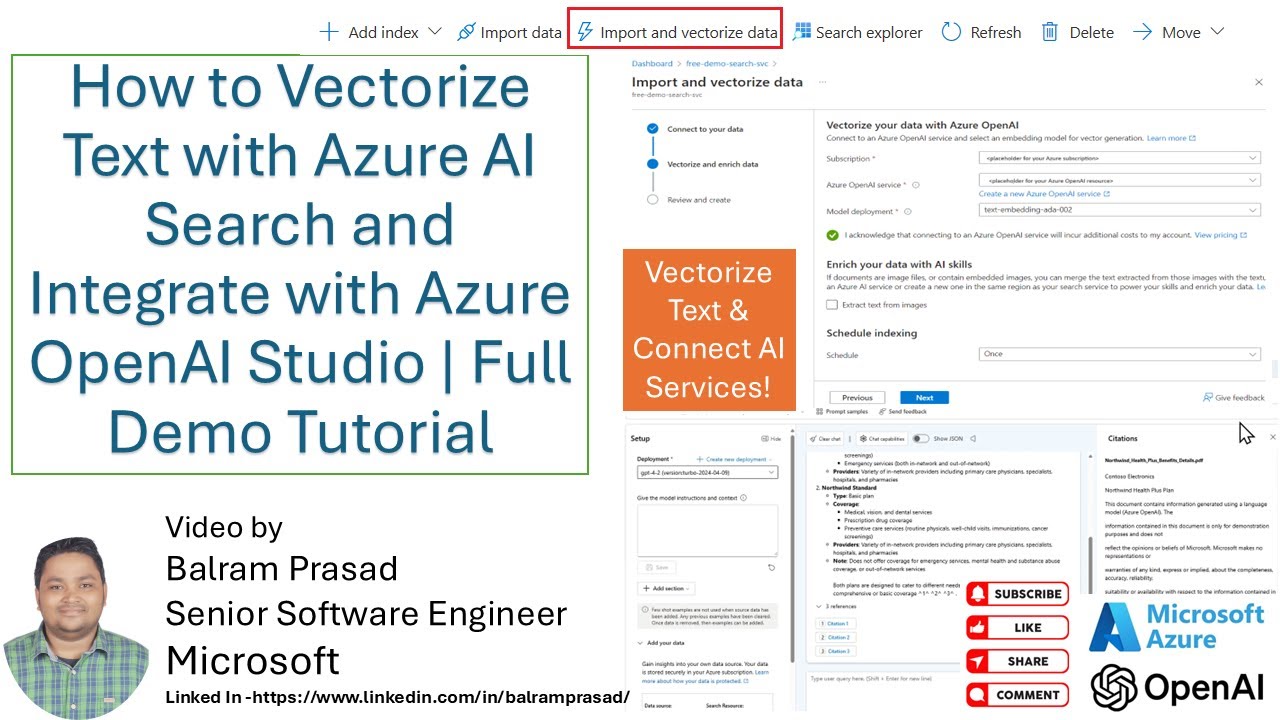 Векторизация текста с помощью Azure Ai Search и интеграция с Openai Studio | Полная демонстрация