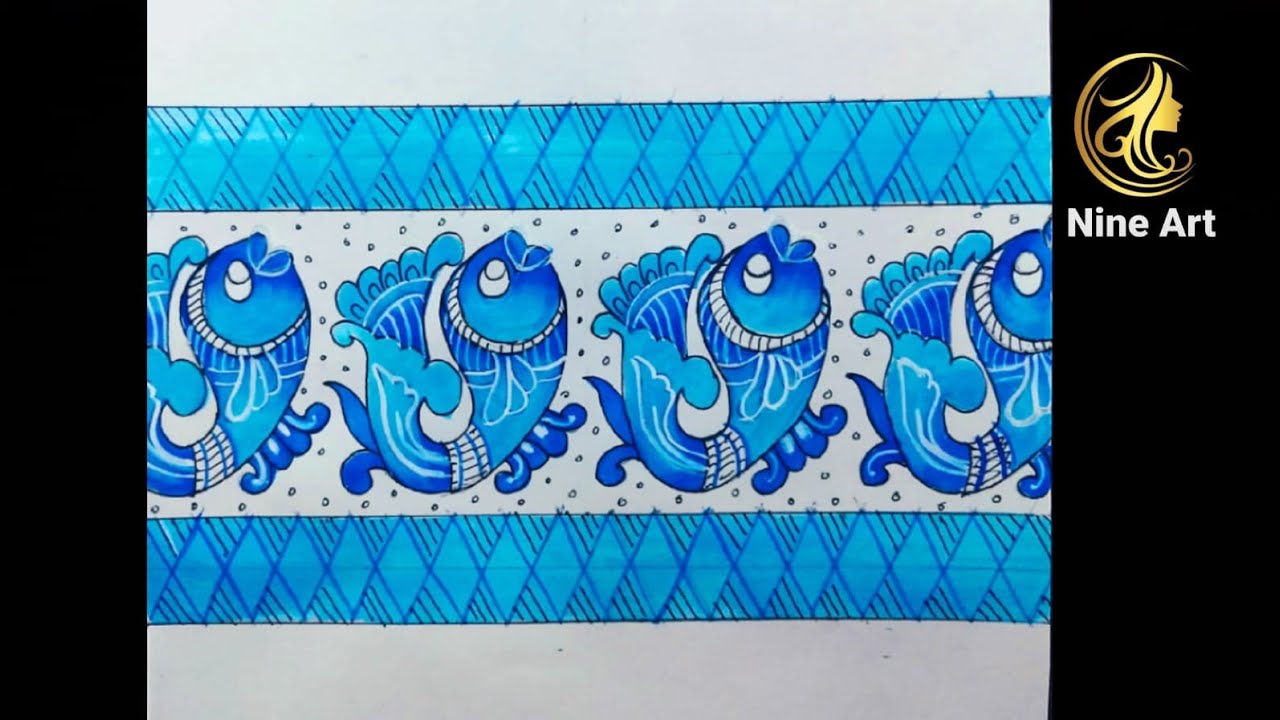 How to watercolor painting with Drawing a pattern suitable for a border.//