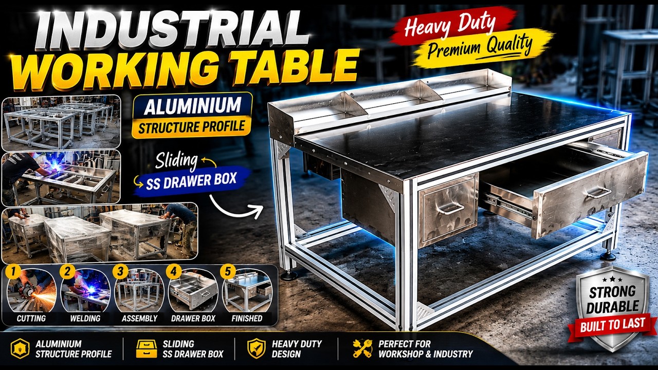 Aluminiumworktable for Industrial with SSDrawer #aluminium #inspection #table  @rahulindustrieswork 