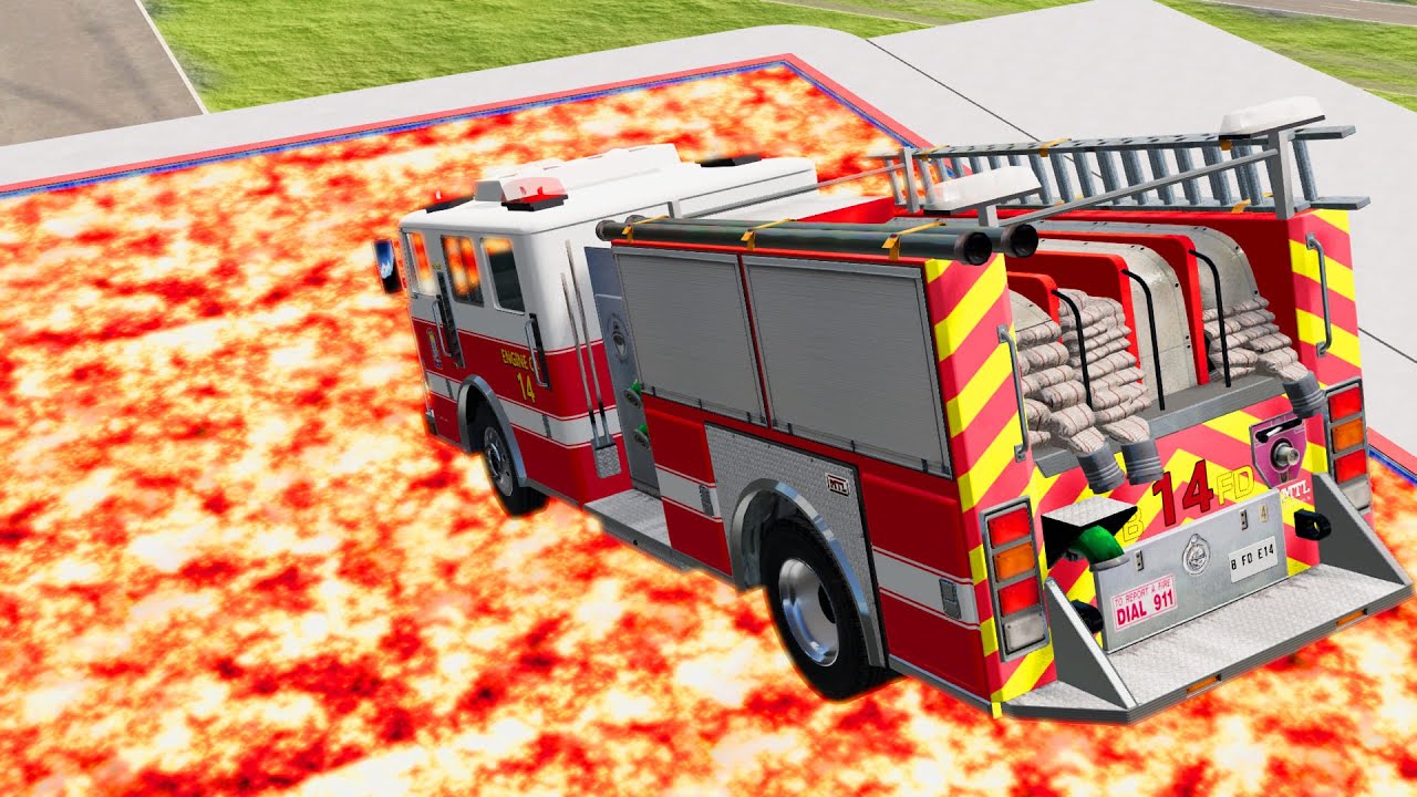 Fire Truck vs Giant Pool With Lava - BeamNG.Drive