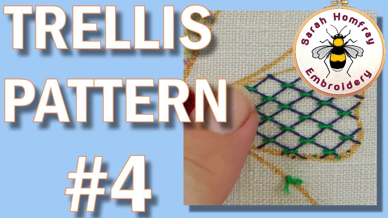 Hand Embroidery Trellis Pattern #4 Diamond Trellis & Pistil stitch | Hand Embroidery Video Tutorial