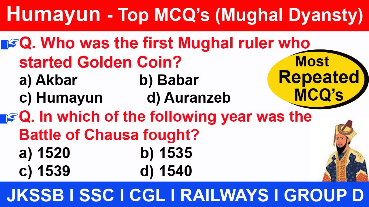 Humanyun Top MCQ's l Mughal Dynasty l Most Repeated MCQ's l JKSSB l SSC l CGL l RAILWAYS l