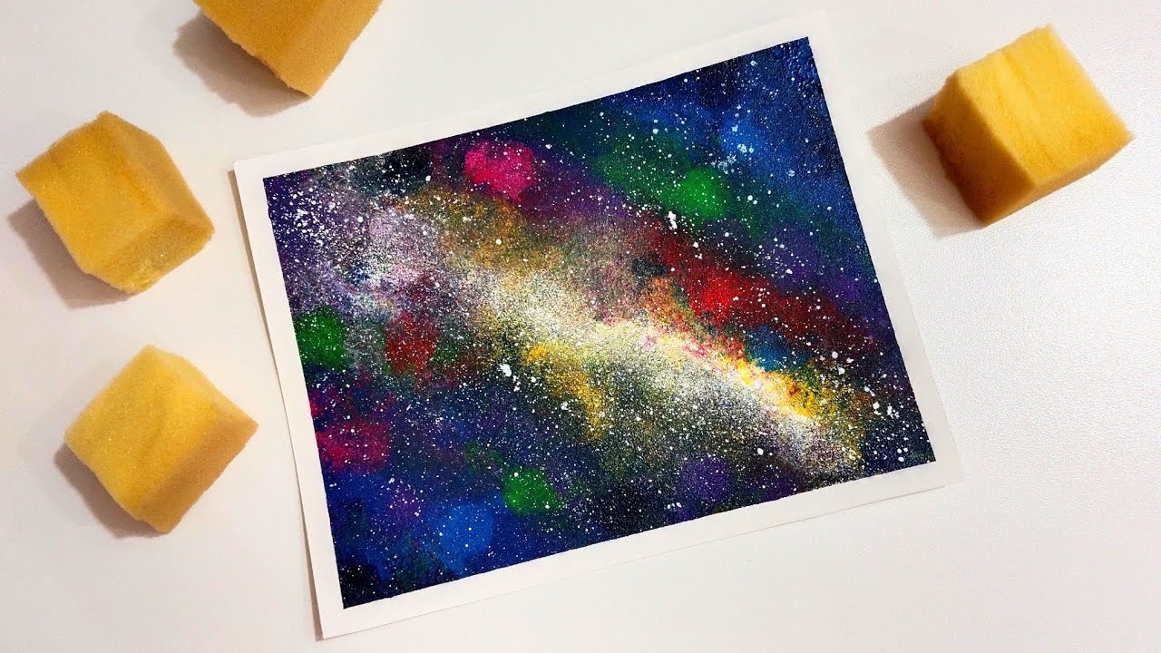 Paint the galaxy by using a sponge | Quick and easy method