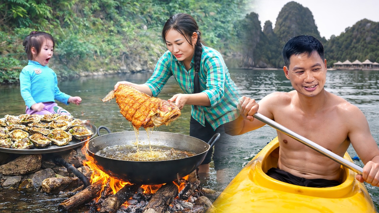 Fresh Seafood Feast: Cooking Crispy Fried Fish, Stir-fried Shrimp & Grilled Mussels for Daughter
