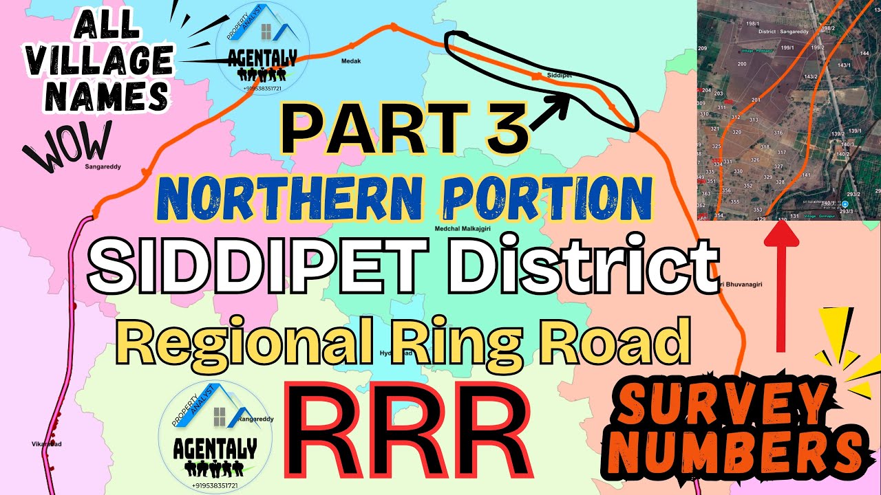 RRR Siddipet District Full Map | Village Names, Survey Numbers | Regional Ring Road Hyderabad Part 3