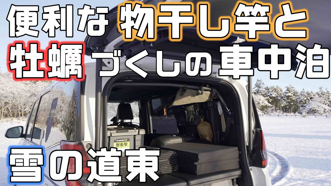 【雪の道東車中泊】冬の北太平洋の絶景をノアに便利な物干し竿をつけて見に行く牡蠣づくしの車中泊旅