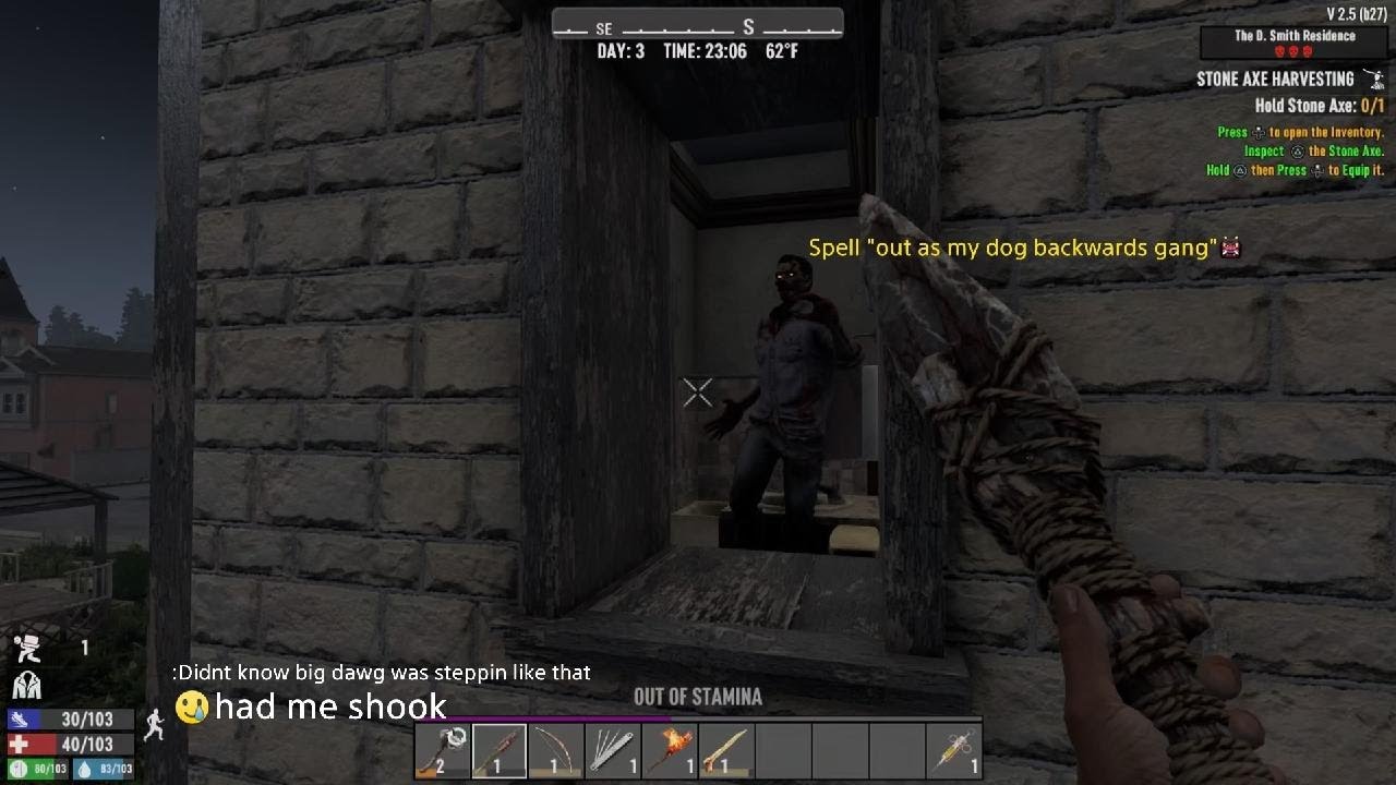 First Feral zombie coming with straight fury..i just wanted know what the noise was 7 Days To Die -