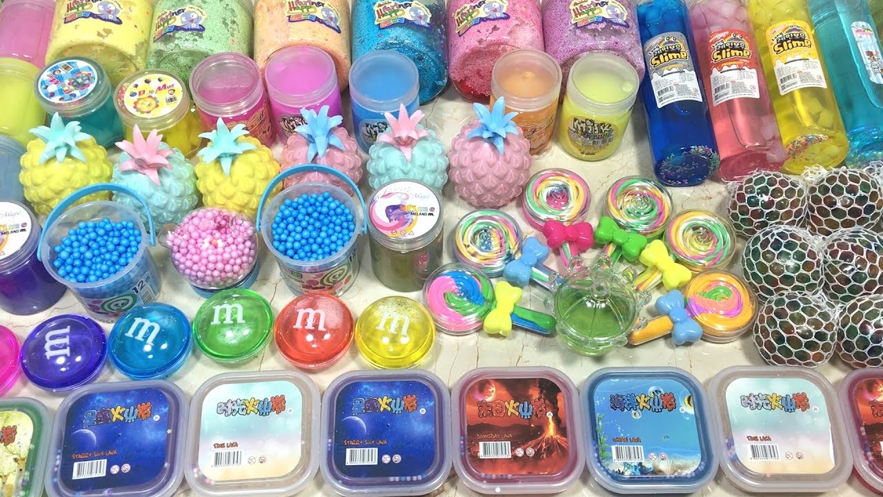 MIXING ALL MY STORE BOUGHT SLIMES !! RELAXING WITH PINEAPPLE SQUEEZE TOY NEW
