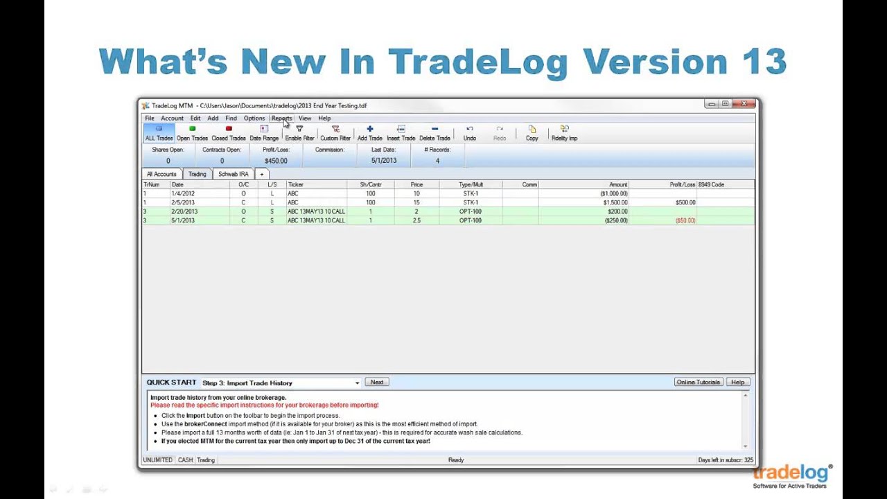 Using TradeLog for 2013 Trader Tax Reporting