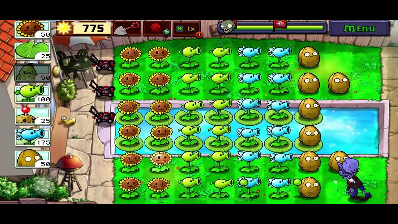 Plants VZ Zombies PVZ - Level 2 (Pool Mode)