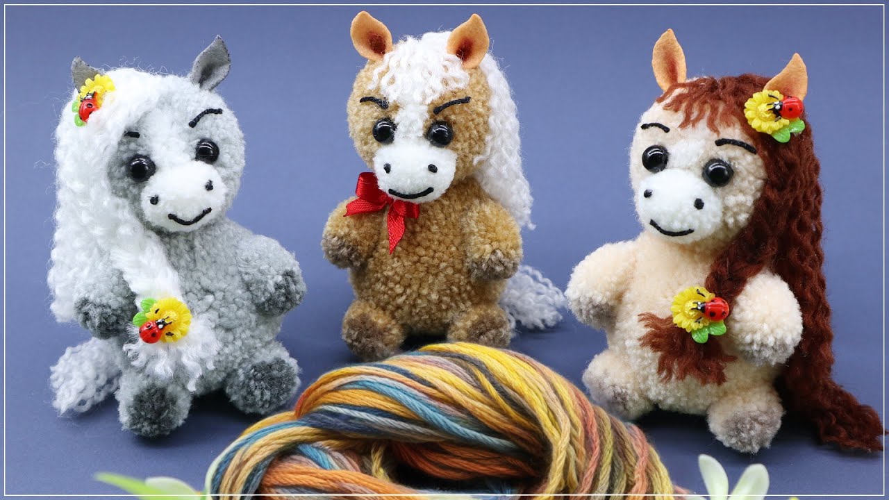 🐴 ЛОШАДЬ - символ года 2026 Из пряжи/Без вязания 💖 Pom Pom Horses