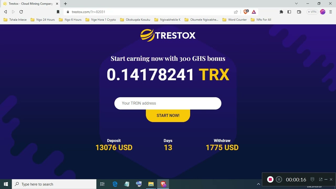 Claim Free Tron TRX Cloud Generator At Trestox